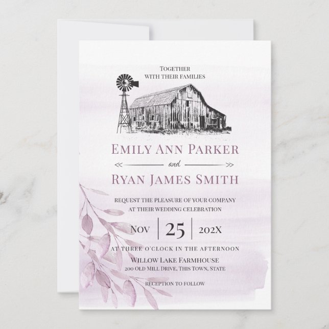 Farmhouse Country Barn Sketch Invitation (Front)
