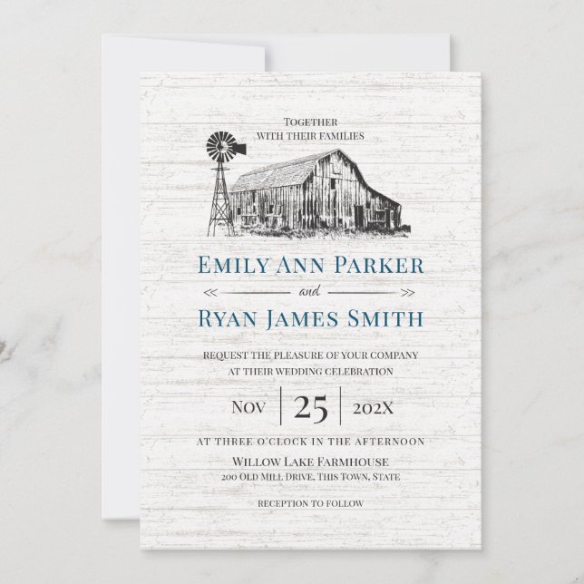 Farmhouse Country Barn Sketch Invitation (Front)