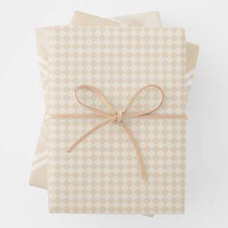Farmhouse Country Chic Cream Plaid & Diamonds Wrapping Paper Sheet