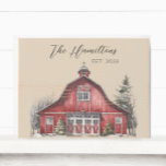 Farmhouse Country Christmas Custom Wooden Box Sign<br><div class="desc">This box sign features a cosy country barn design on a neutral beige background. Easily customise this using the personalisation feature. Perfect for Wedding gifts,  Christmas gifts,  or housewarmings.</div>