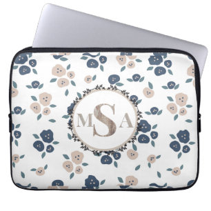 Farmhouse Country Floral Blue Tan Stylish Laptop Sleeve