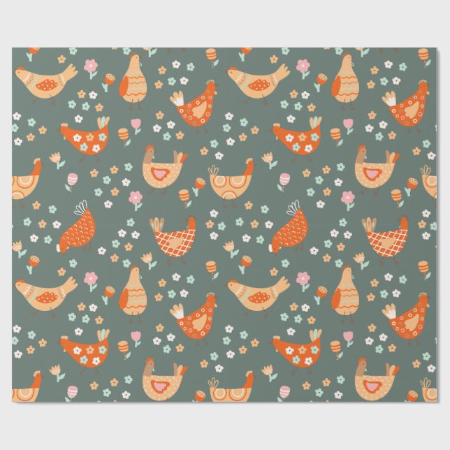 Farmhouse Country Folk Art Wrapping Paper (Flat)