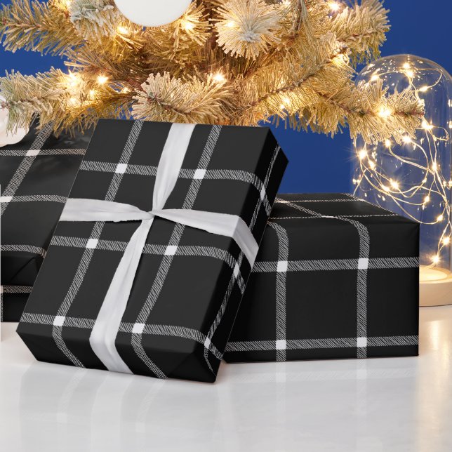 Farmhouse country hand drawn plaid white and black wrapping paper (Holidays)