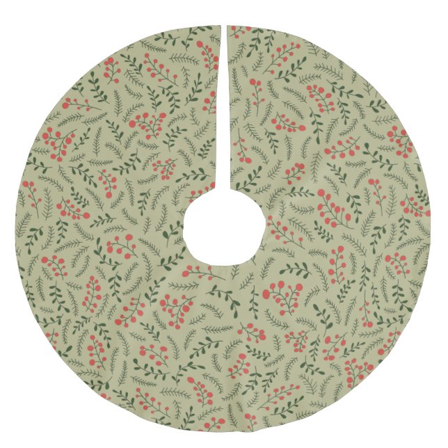 Farmhouse country sage green foliage pattern brushed polyester tree skirt (Front)