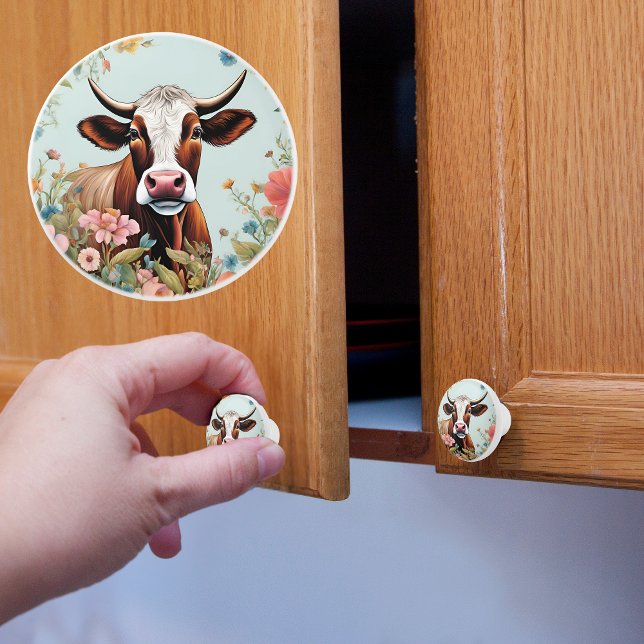 Farmhouse Cow in Flowers Ceramic Knob (Creator Uploaded)