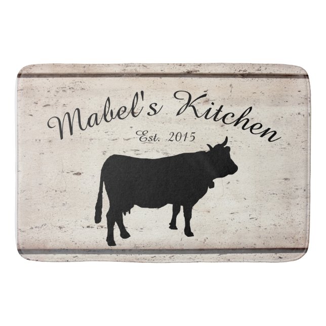Farmhouse Cow Monogram Kitchen Mat (Front)