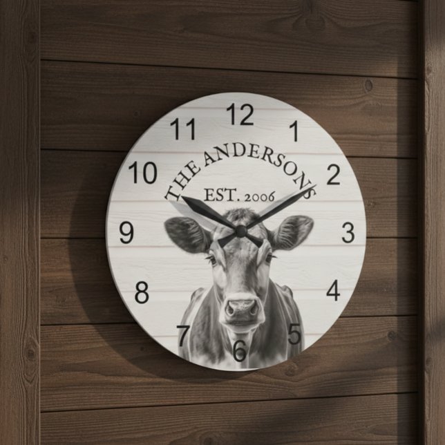 Farmhouse Cow wood Personalised  Large Clock (Creator Uploaded)