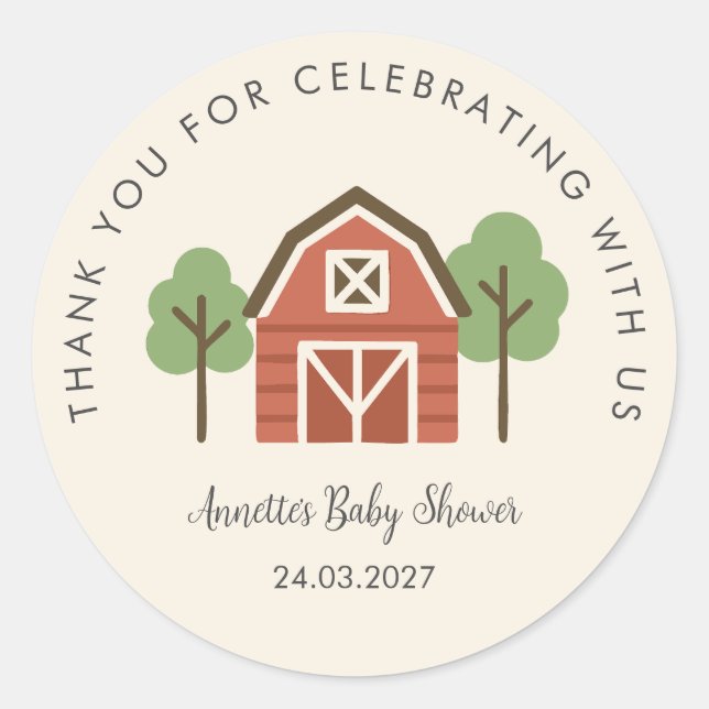 Farmhouse Cute Baby Shower Thank You Classic Round Sticker (Front)