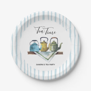 Farmhouse Decor Vintage Tea Pots Watercolor Paper Plate