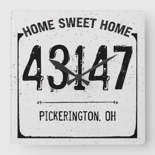 Farmhouse Distressed Home Sweet Home Zip Code Square Wall Clock (Front)
