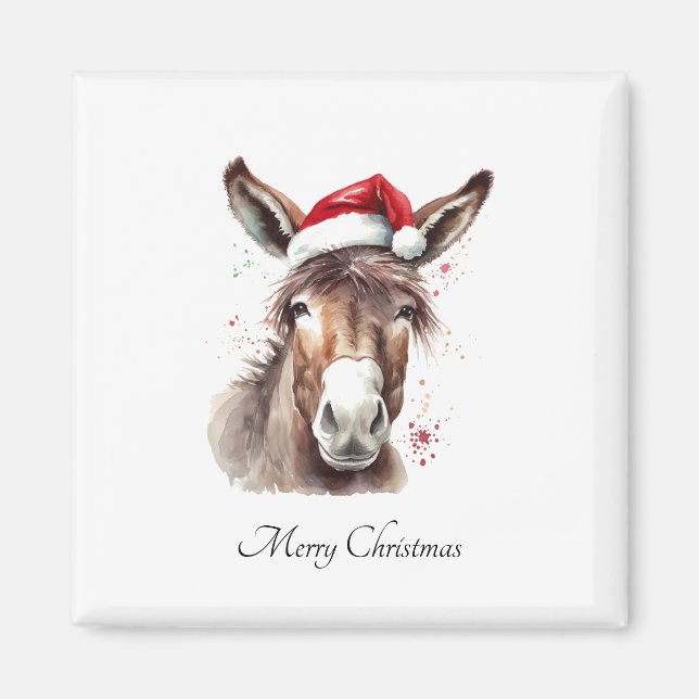 Farmhouse Donkey Christmas Fridge Decor Magnet (Front)