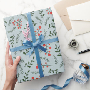 Farmhouse dusty blue dark green foliage pattern wrapping paper