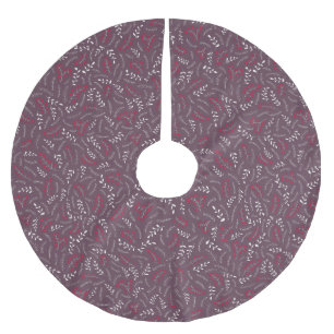 Farmhouse eggplant purple rustic foliage pattern brushed polyester tree skirt