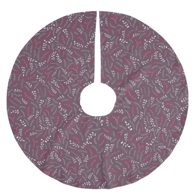 Farmhouse eggplant purple rustic foliage pattern brushed polyester tree skirt (Front)