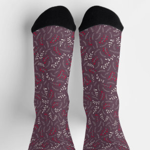 Farmhouse eggplant purple rustic foliage pattern socks