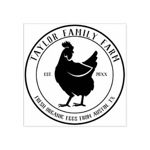 Farmhouse Eggs Family Farm Vintage Round Chicken   Rubber Stamp