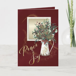 Farmhouse Enamel Pitcher with Christmas Greenery Holiday Card