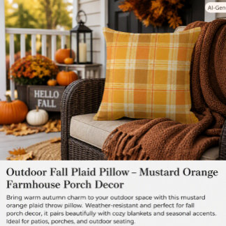 Farmhouse Fall Plaid Mustard Orange Porch Outdoor Cushion
