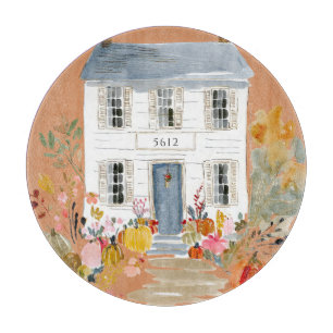 Farmhouse Fall Porch Custom House Number Cutting Board