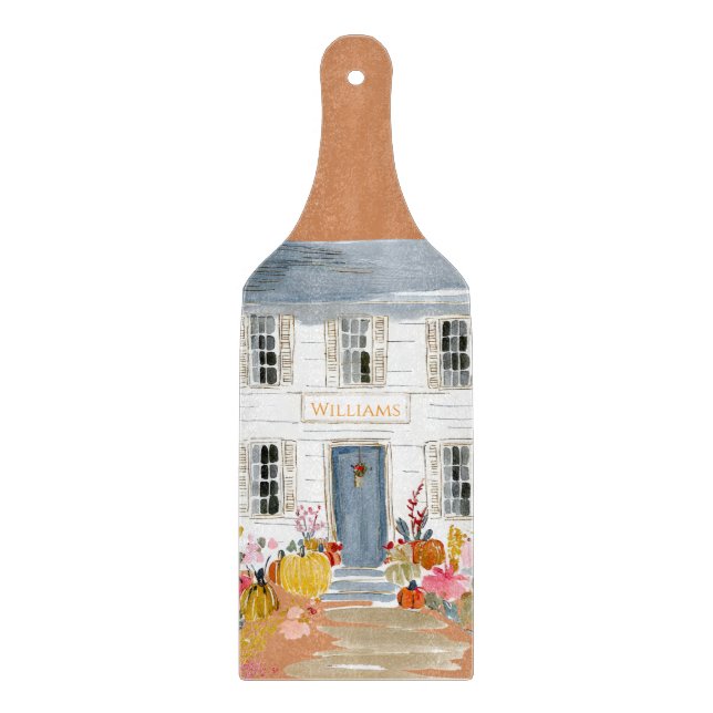 Farmhouse Fall Porch Monogram Cutting Board (Front)