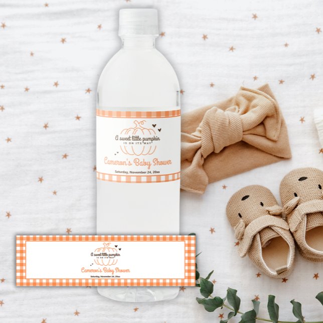 Farmhouse Fall Pumpkin Retro Boy Girl Baby Shower  Water Bottle Label (Creator Uploaded)