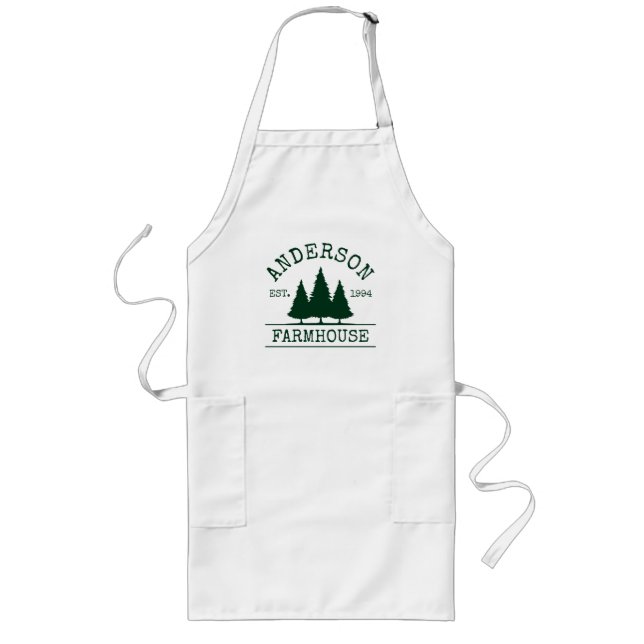 Farmhouse Family Name Forest Green Long Apron (Front)