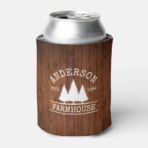 Farmhouse Family Name Rustic Wood Forest Can Cooler