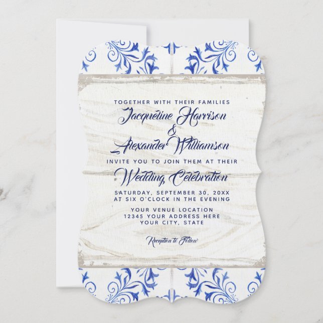Farmhouse Farm Blue Kraft Wood Tile Pattern Rustic Invitation (Front)