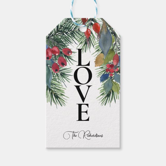Farmhouse Festive Christmas White Love Gift Tag (Front)