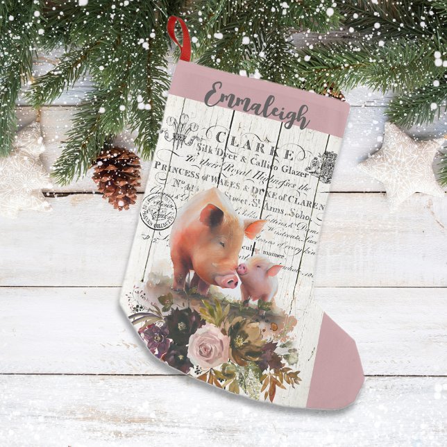 Farmhouse Floral Duroc Pigs Small Christmas Stocking (Creator Uploaded)