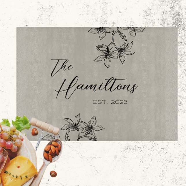Farmhouse Floral Established Year  Cutting Board (Creator Uploaded)