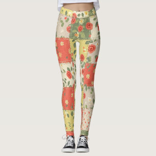 Farmhouse Floral Patchwork Pattern Leggings