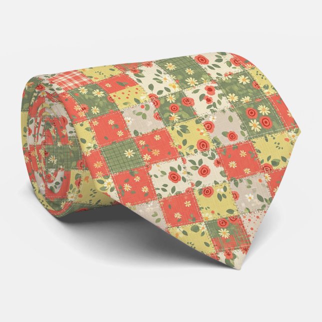 Farmhouse Floral Patchwork Pattern Tie (Rolled)