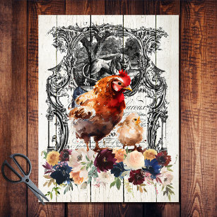 Farmhouse Floral Rhode Island Red Chickens Tissue Paper