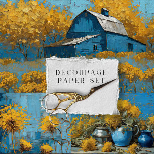 Farmhouse Floral Rustic Vintage Texture Decoupage Wrapping Paper Sheet