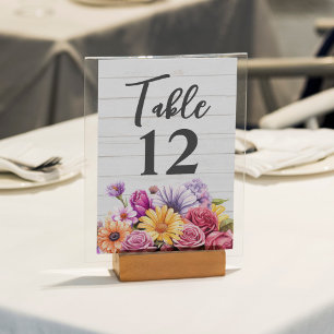 Farmhouse Floral & Rustic Wood Barn Wedding Table Number