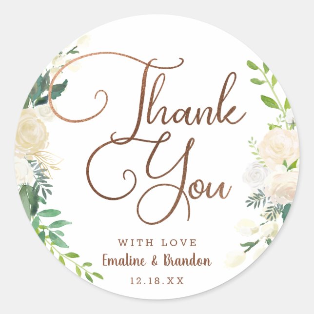 Farmhouse Fresh Rustic Country Floral Thank You Classic Round Sticker (Front)
