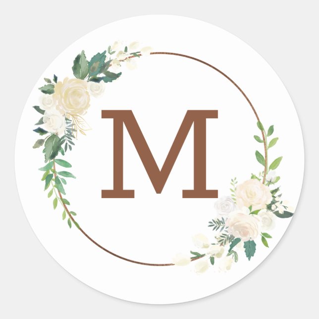 Farmhouse Fresh Rustic Country Monogram Wedding Classic Round Sticker (Front)