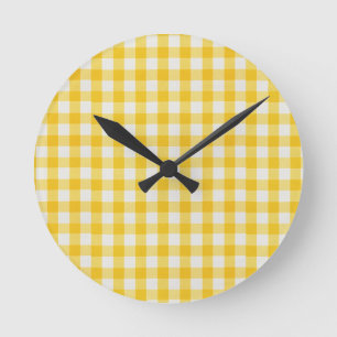 Farmhouse Gingham Golden Yellow nursery Round Clock