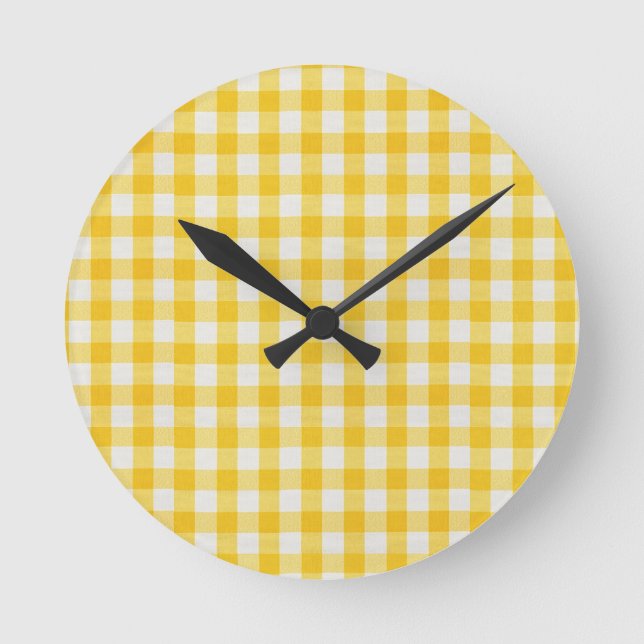 Farmhouse Gingham Golden Yellow nursery Round Clock (Front)