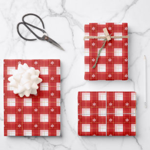 Farmhouse gold red white gingham plaid Christmas Wrapping Paper Sheet