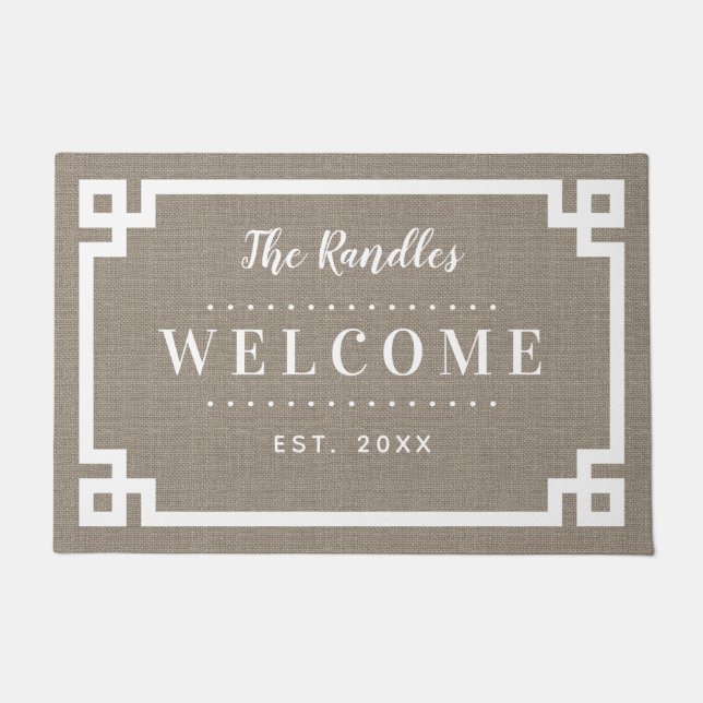 Farmhouse Greek Key Family Monogram Doormat (Front)