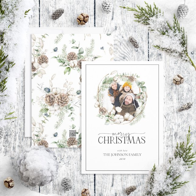 Farmhouse Greenery Wreath Merry Christmas Photo Ho Holiday Card (Creator Uploaded)