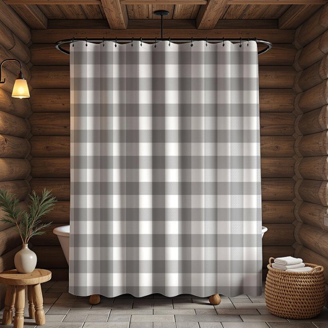 Farmhouse Grey Buffalo Check Plaid Rustic Shower Curtain (Creator Uploaded)