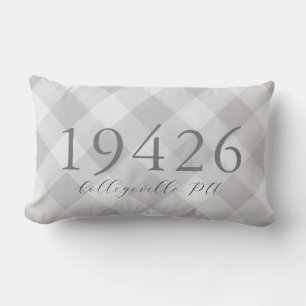 Farmhouse Grey Buffalo Check Zip Code Throw Pillow