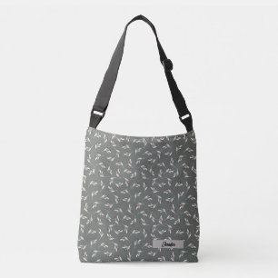 Farmhouse Grey Personalise Name Spray of Leaves  Crossbody Bag