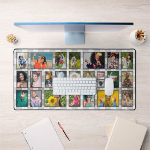 Farmhouse Grey Plaid Easy 25 Custom Photo Collage Desk Mat
