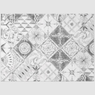 Farmhouse Grey White Diamond Tile Wood Decoupage Tissue Paper