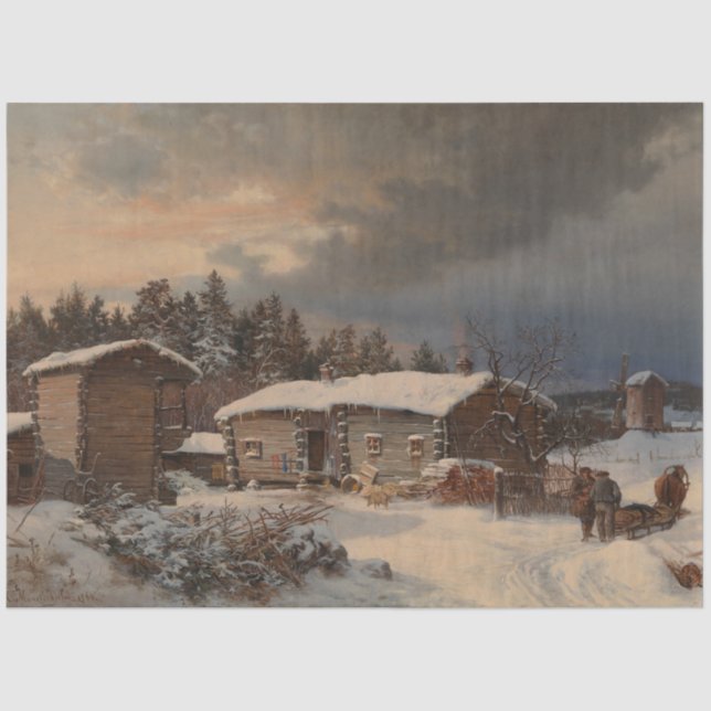 Farmhouse Hame Finland Winter Landscape Decoupage Tissue Paper (Front)