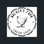 Farmhouse Hen | Personalised Egg  Rubber Stamp<br><div class="desc">Vintage Classical ⎢ Personalised Egg Stamp
This wood art stamp is the perfect addition for your homestead or family farm! Featuring a rustic hand-drawn chicken with eggs and branches</div>